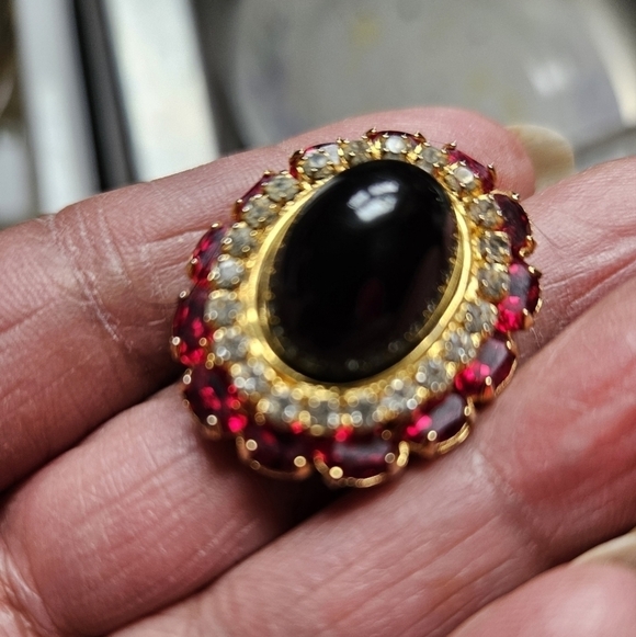 Vintage MMA Crystal & Black Cabachon Earrings. Pierced - Picture 2 of 7